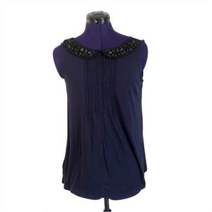 Ann Taylor Blue Black Beaded Short Sleeve Top